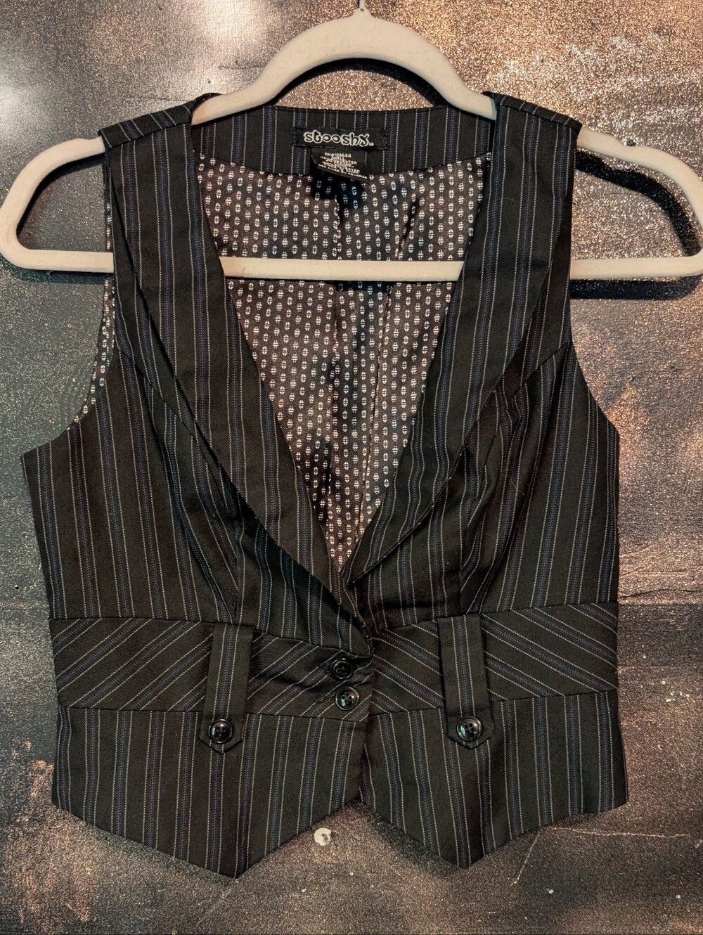Stooshy Black Pinstripe V-Neck Women's Vest